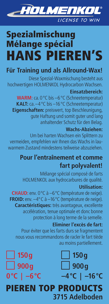 Hans Pieren's mélange spécial Holmenkol, sans fluor, froid, prix net